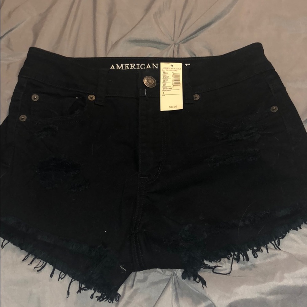 American eagle black distressed shorts